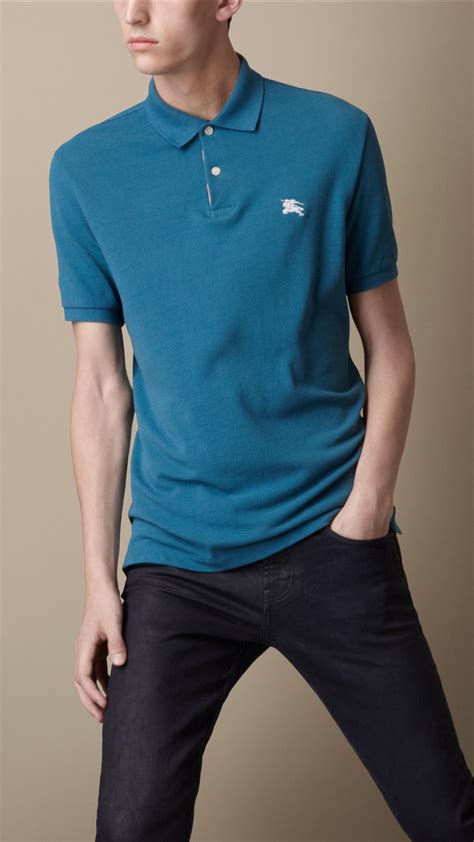 regatta blue burberry polo|Burberry Brit Men's Check Placket Pique Regatta Blue Polo Shirt .